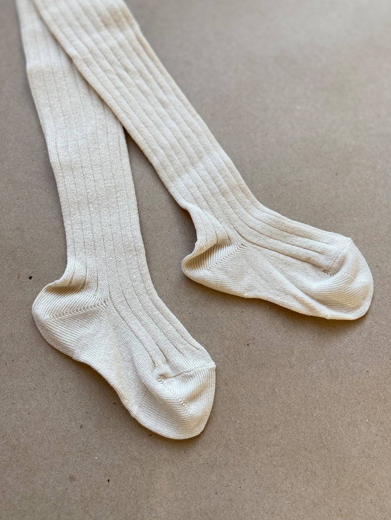 Off white ribbed kids tights 