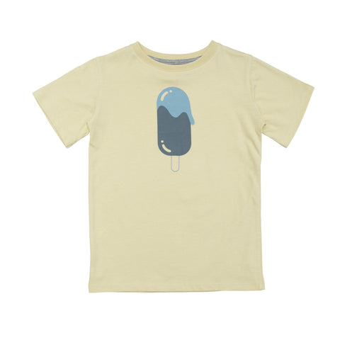 Classic unisex t-shirt model in summery yellow. Handprinted icecream at front. Size 1yr has snapbuttons at shoulder for easy dressing.  100% organic cotton made Portugal