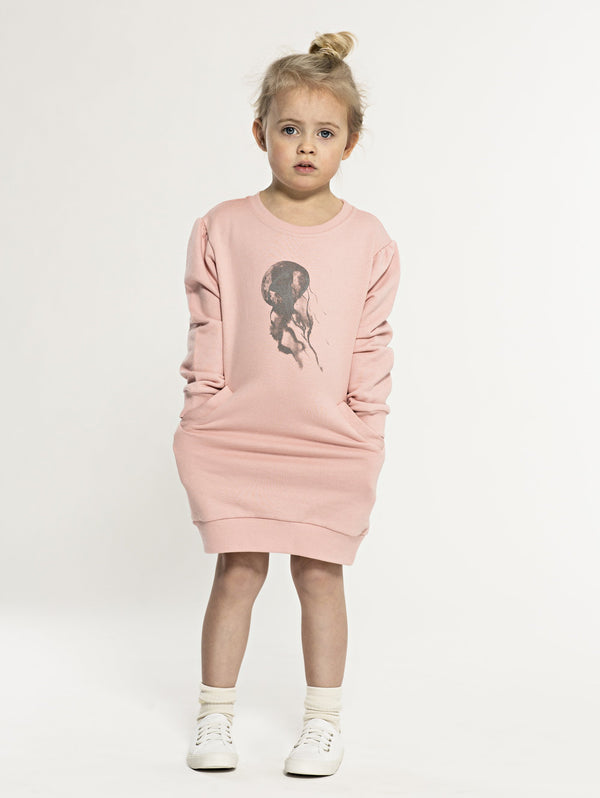 Sweatshirt SS19 spring collection from One We Like made of 100% organic cotton. Dress with long sleeves. Pockets at the side and hand printed jellyfish