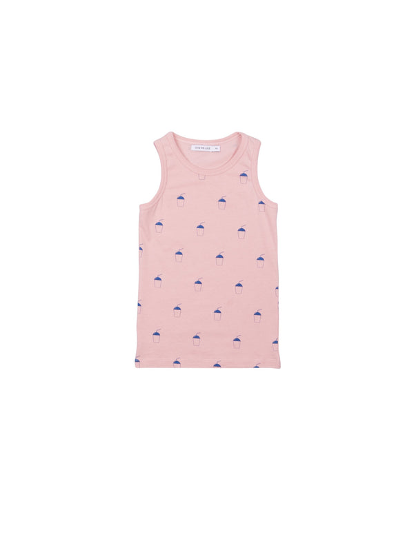SS19 spring collection from One We Like made of 100% organic cotton. Sleeveless vest with milkshake print
