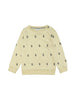 Classic styled sweatshirt with ribbed trims at arm and waist. All over exclusively made icecream print in grey on pale yellow fabric. Size 1yr has buttons at shoulder for easy dressing.